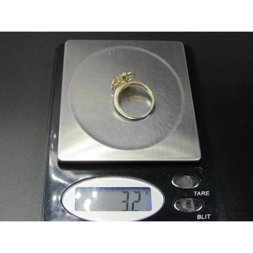 Size 6.75 Sterling Silver Single Cubic Zirconia Flower Band Ring - Picture 6 of 6